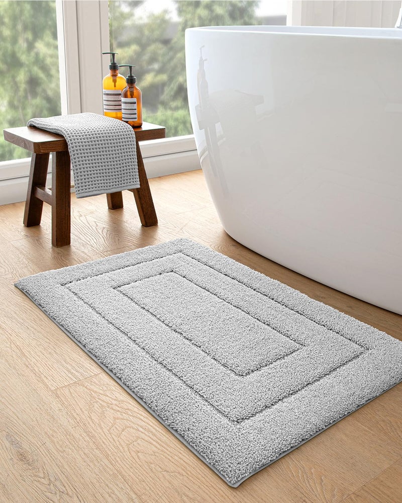 DEXI Bathroom Rug 32x20, Non Slip Washable Bath Mat for Shower Floor, Absorbent Soft Bathmat with Rubber Backing, Quick Dry Microfiber Carpet, Light Grey - Image 5